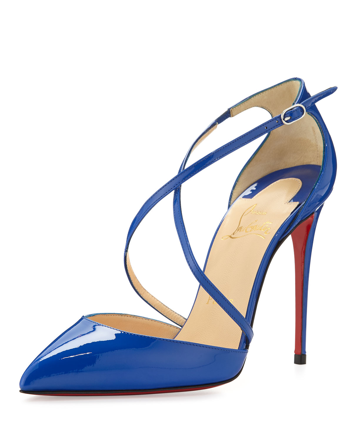 Christian louboutin Cross Blake 100mm Patent Red Sole Pump in Blue ...