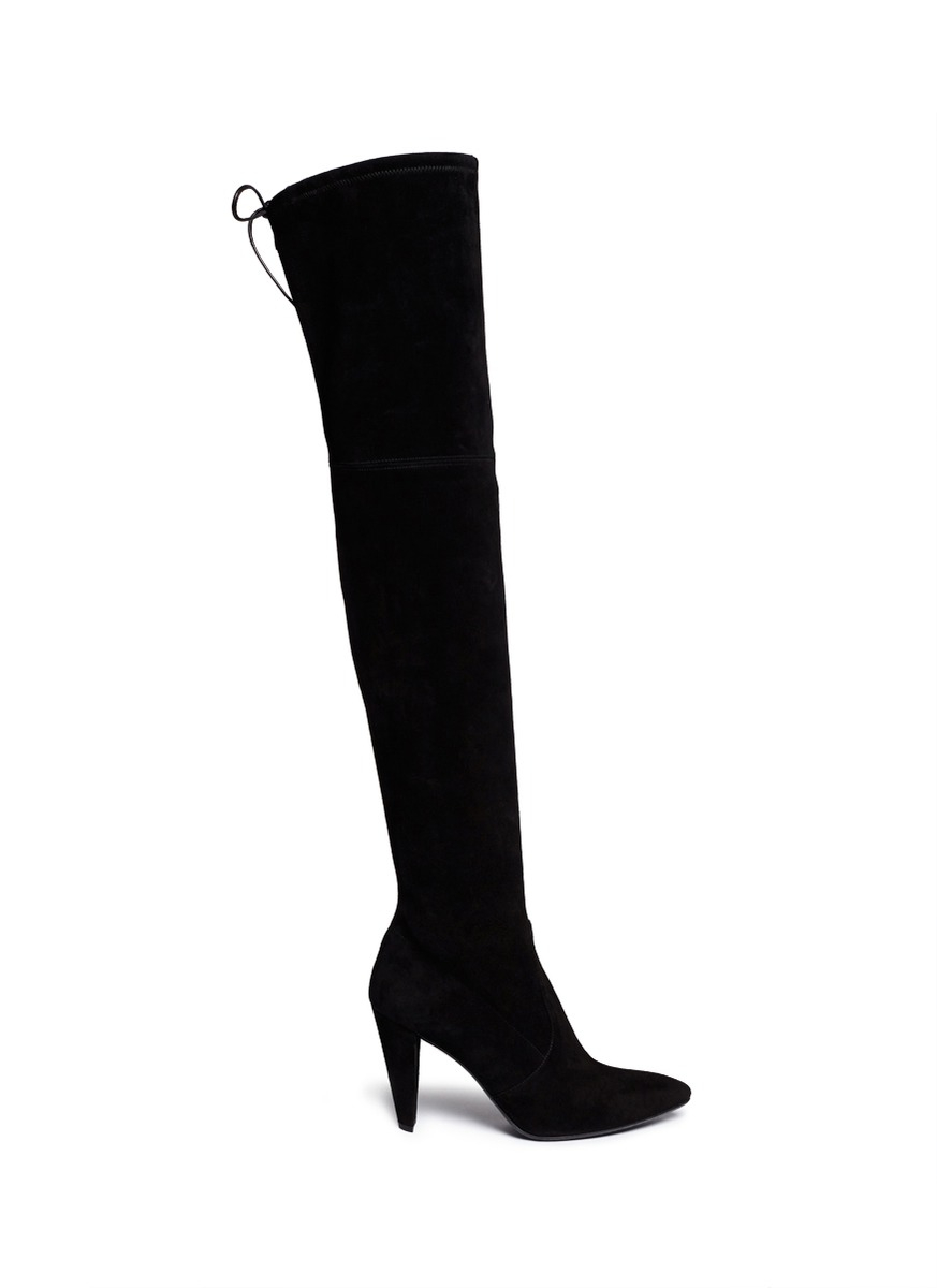 thigh high stretch suede boots