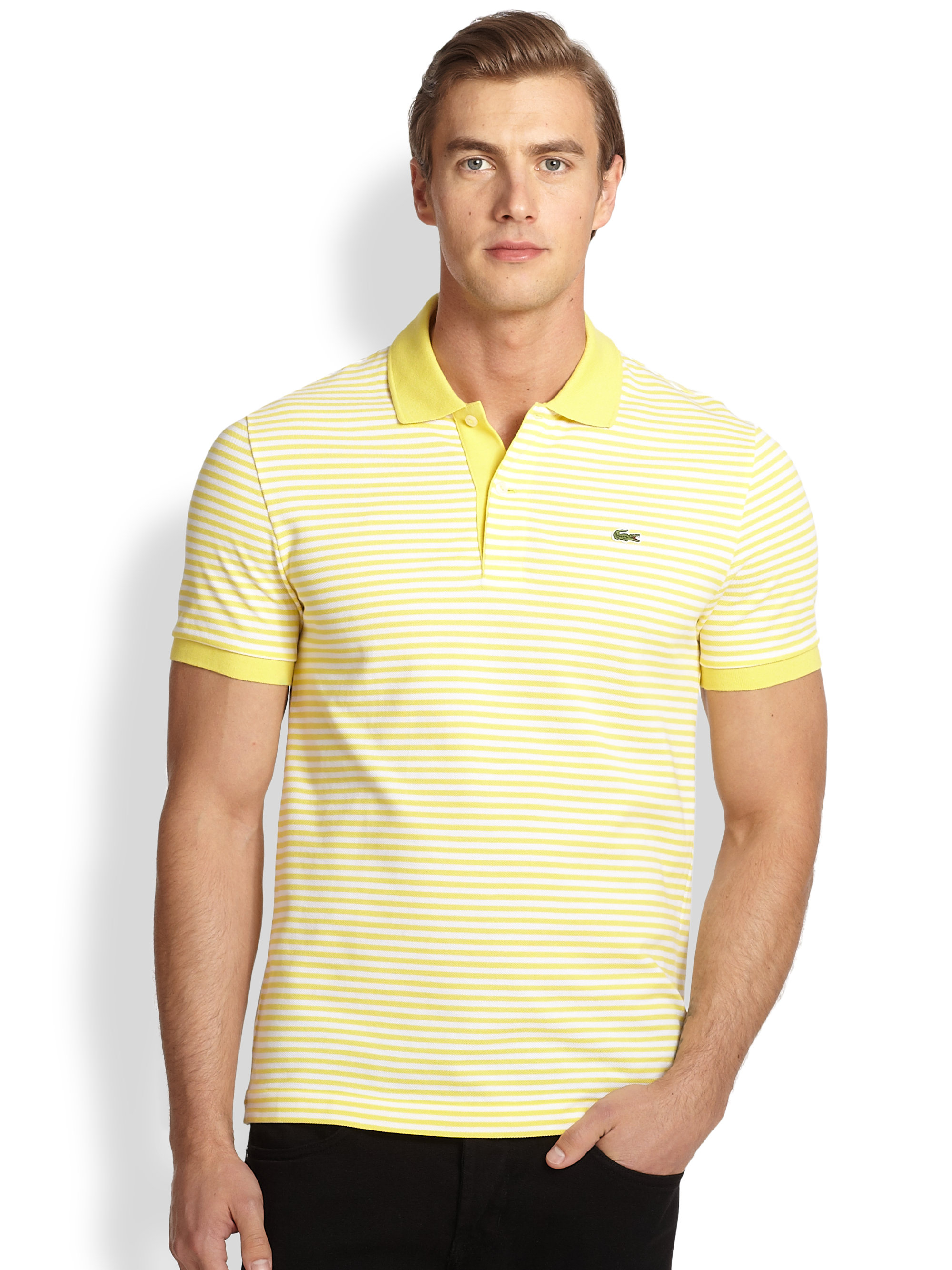 Lacoste Heritage Fin Stripe Polo Shirt In Yellow For Men Lyst