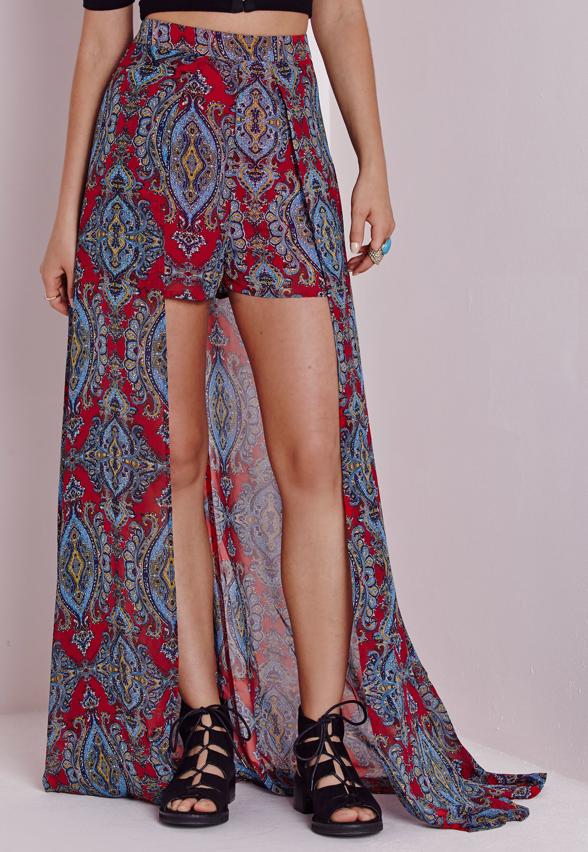 Missguided Paisley Print Maxi Skirt Shorts Red in Red | Lyst