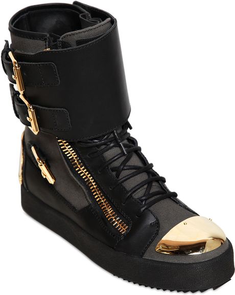 Giuseppe Zanotti Homme Leather and Canvas Buckle Sneakers in Black for ...