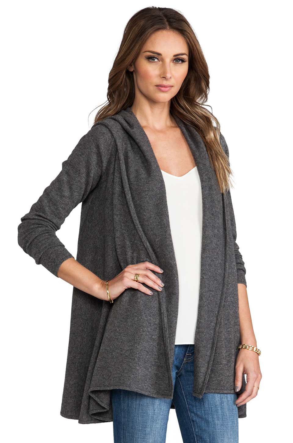 Lyst - Vince Cashmere Lux Hooded Drape Cardigan in Charcoal in Gray