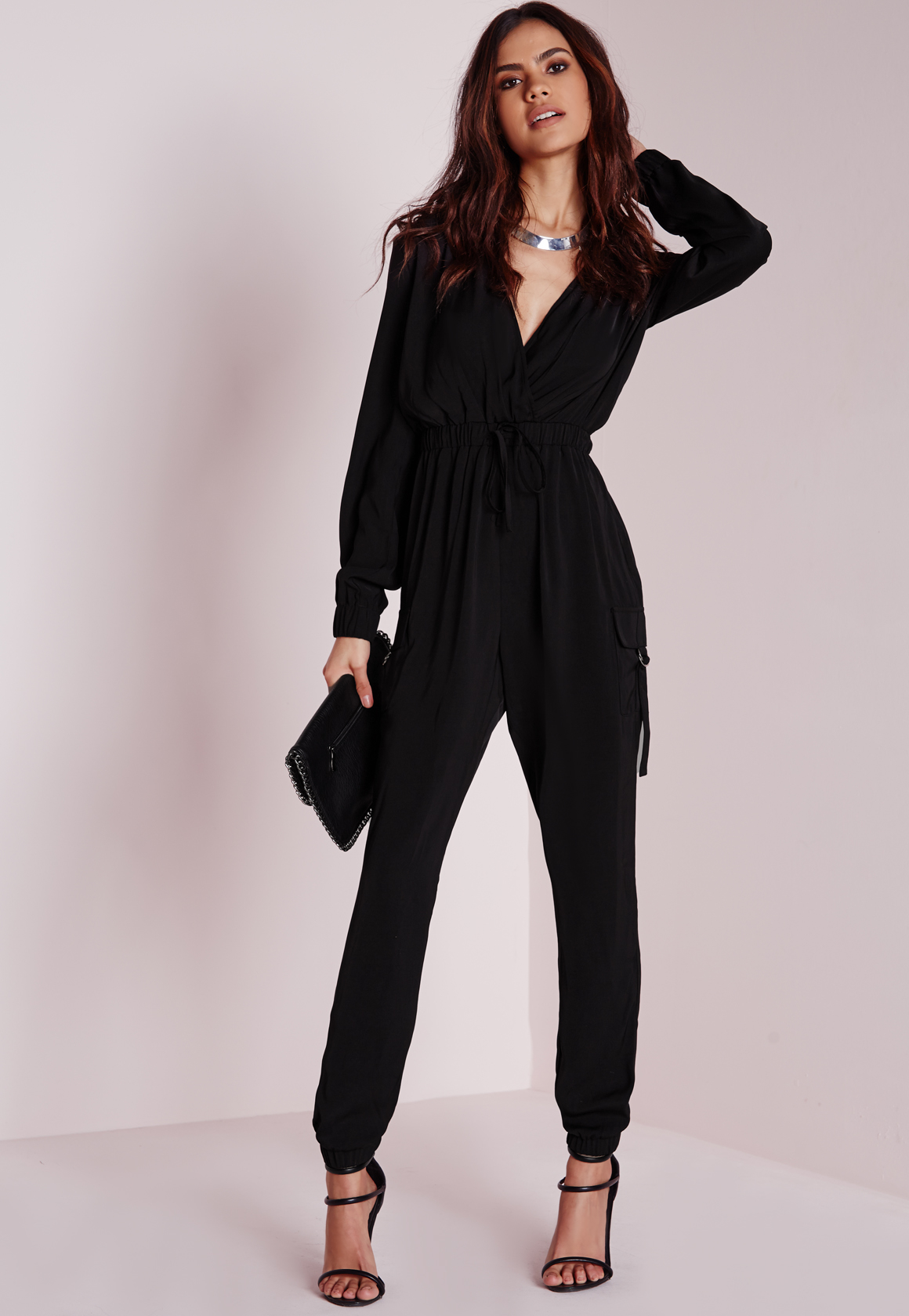 Lyst - Missguided Long Sleeve Pocket Detail Jumpsuit Black in Black