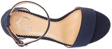 C. Wonder Canvas Chunky Mid Heel Sandal in Blue (NAVY/NAVY-WHITE ...