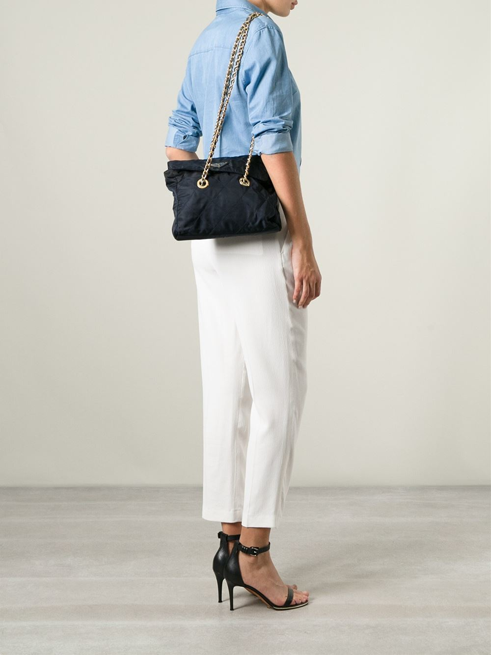 Prada Quilted Shoulder Bag in Blue | Lyst  