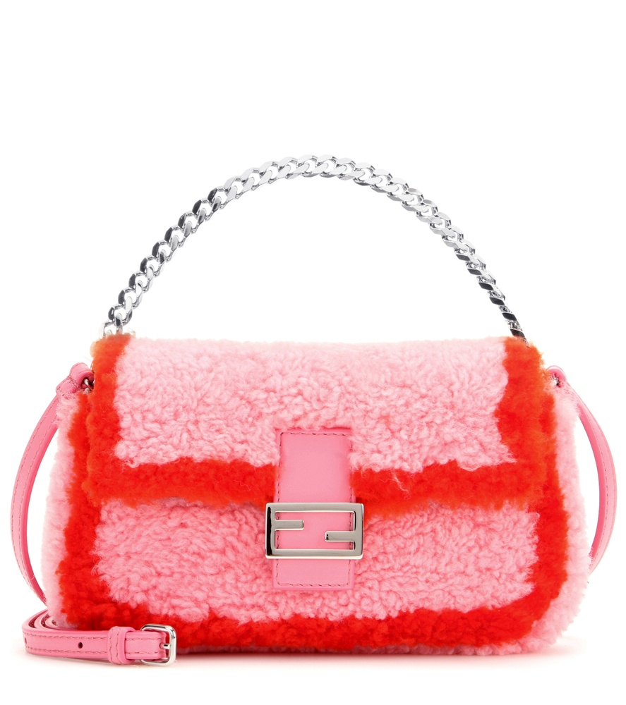 Lyst - Fendi Micro Baguette Shearling Shoulder Bag in Pink