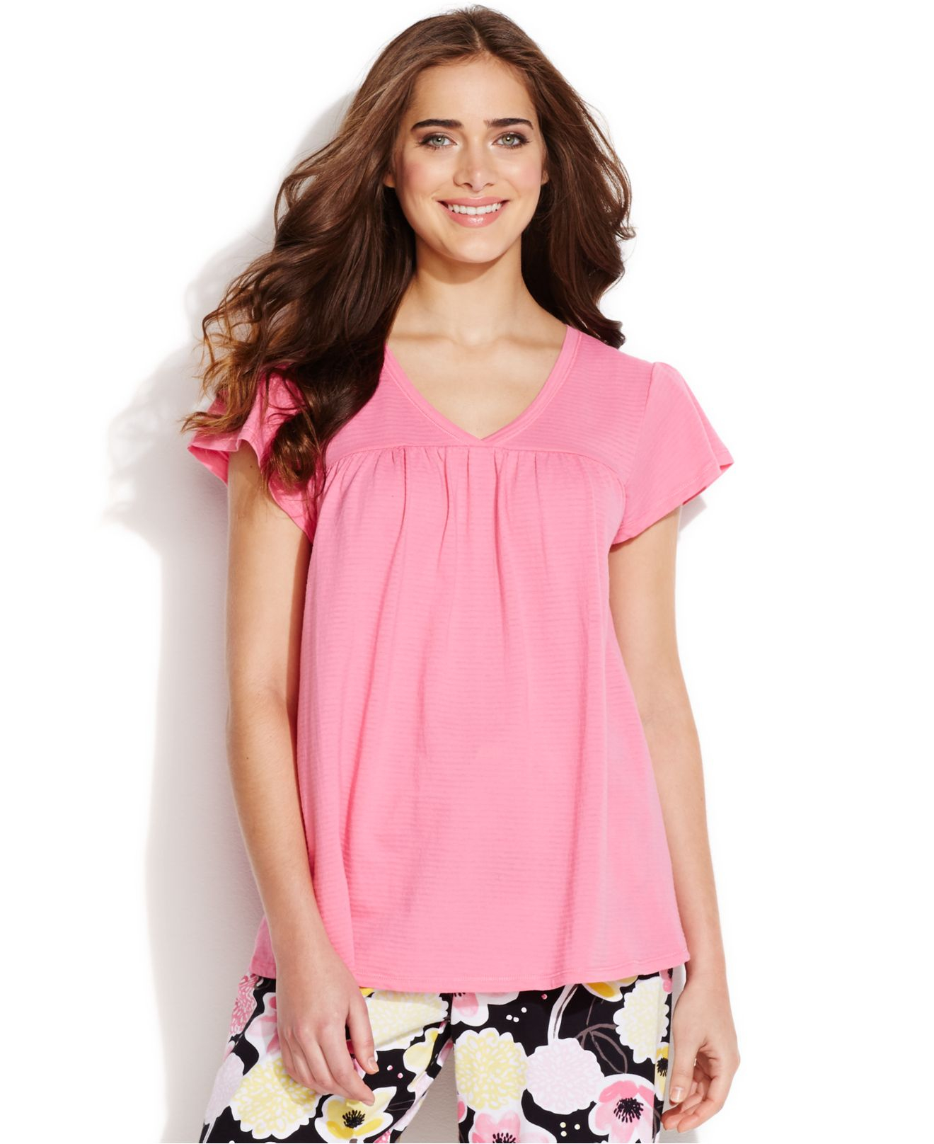 Lyst Hue Flutter Short Sleeve Pajama Top in Pink