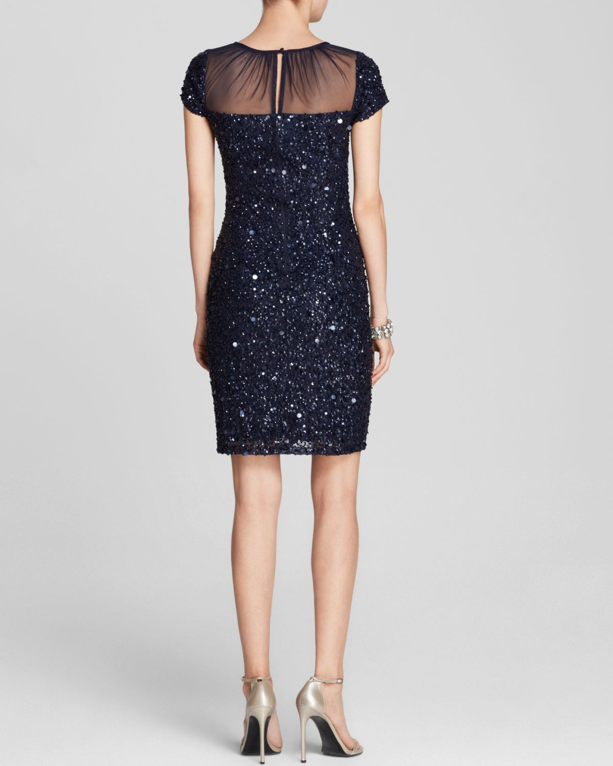 Adrianna Papell Dress Cap Sleeve Illusion Neck Sequin Sheath in Blue - Lyst