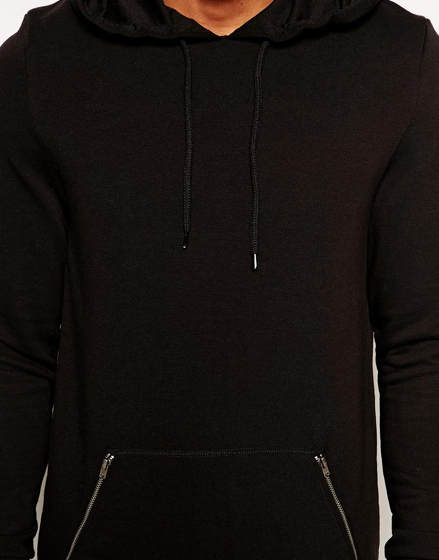 Asos Longline Hoodie With Zip Pockets in Black for Men | Lyst