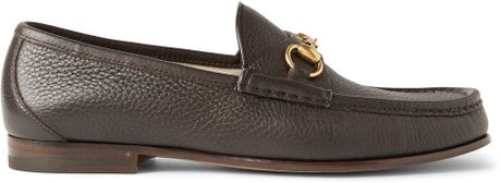 Gucci Horsebit Grained-Leather Loafers in Brown for Men | Lyst