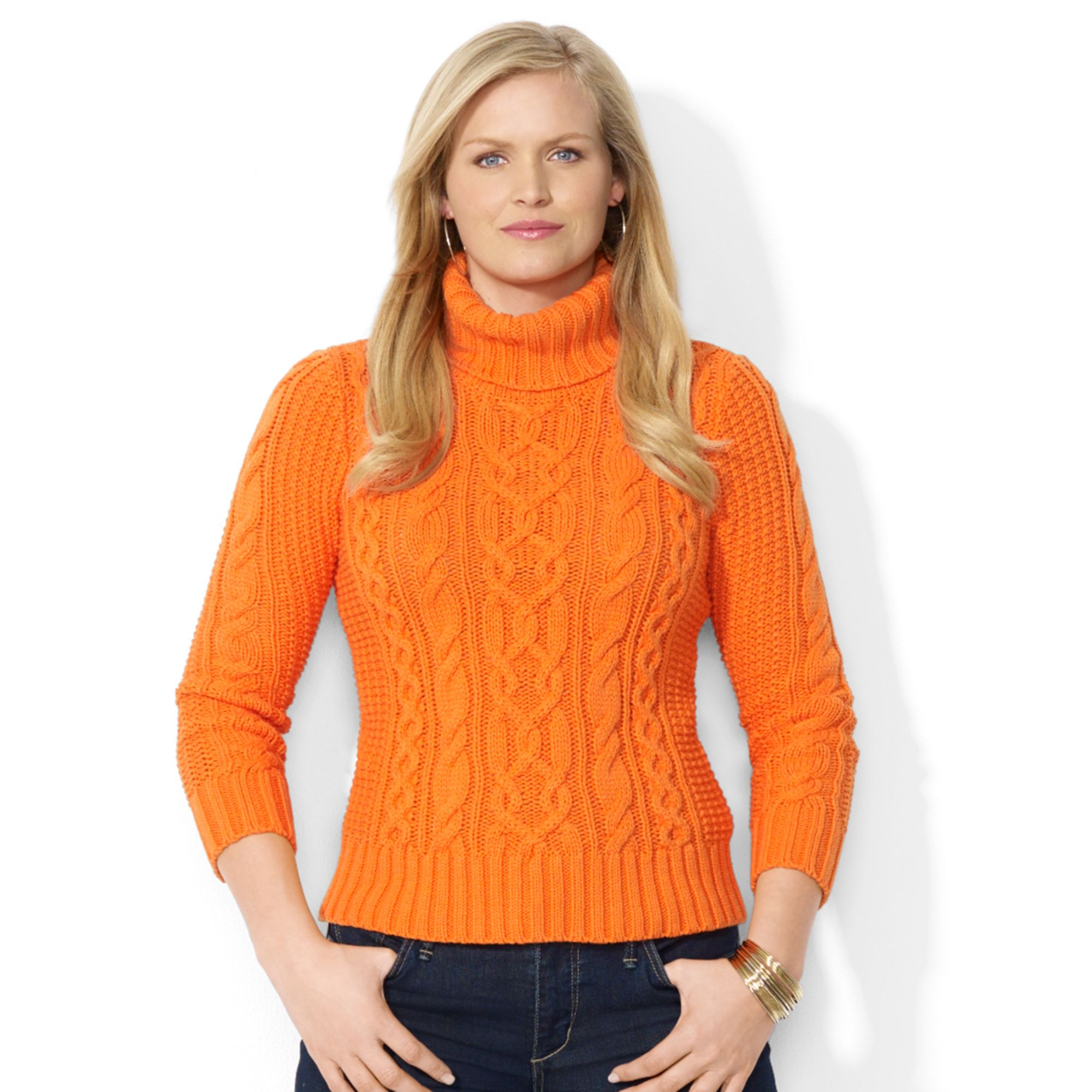 lauren ralph lauren orange plus size cable knit turtleneck sweater product 1 16218822 0 154513010 normal