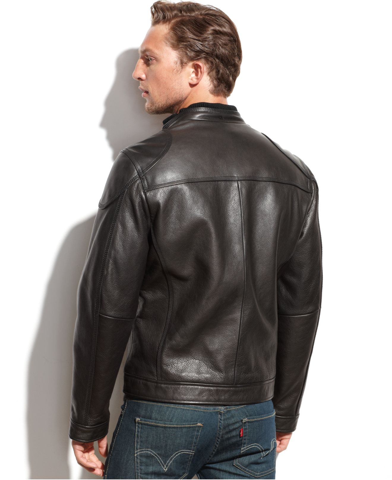 Images Of Calvin Klein Leather Jacket Fashion Trendodels Calvin Klein Leather Moto Jacket In Black For Men Lyst