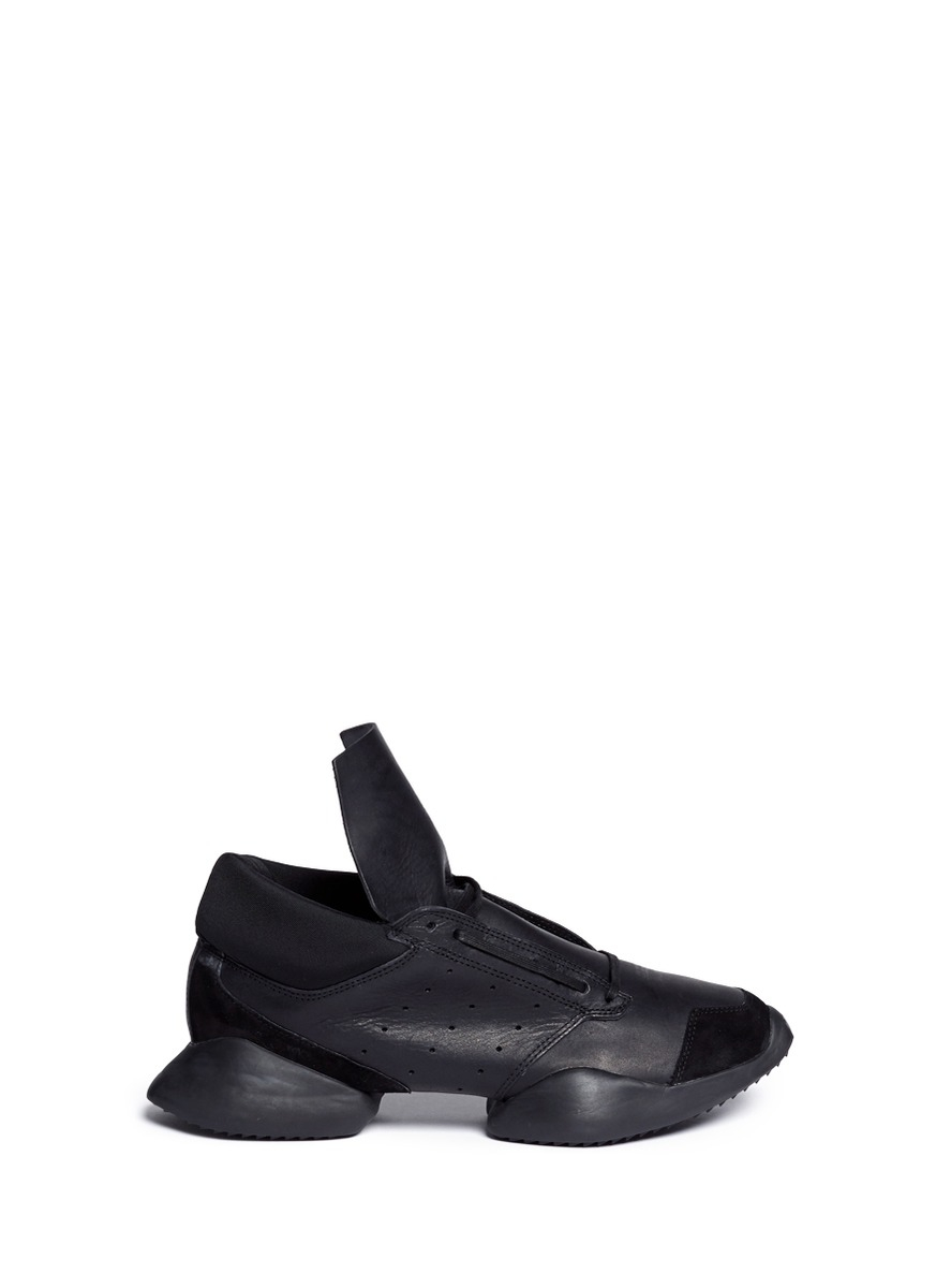 Rick Owens X Adidas Leather Sneakers in Black for Men | Lyst