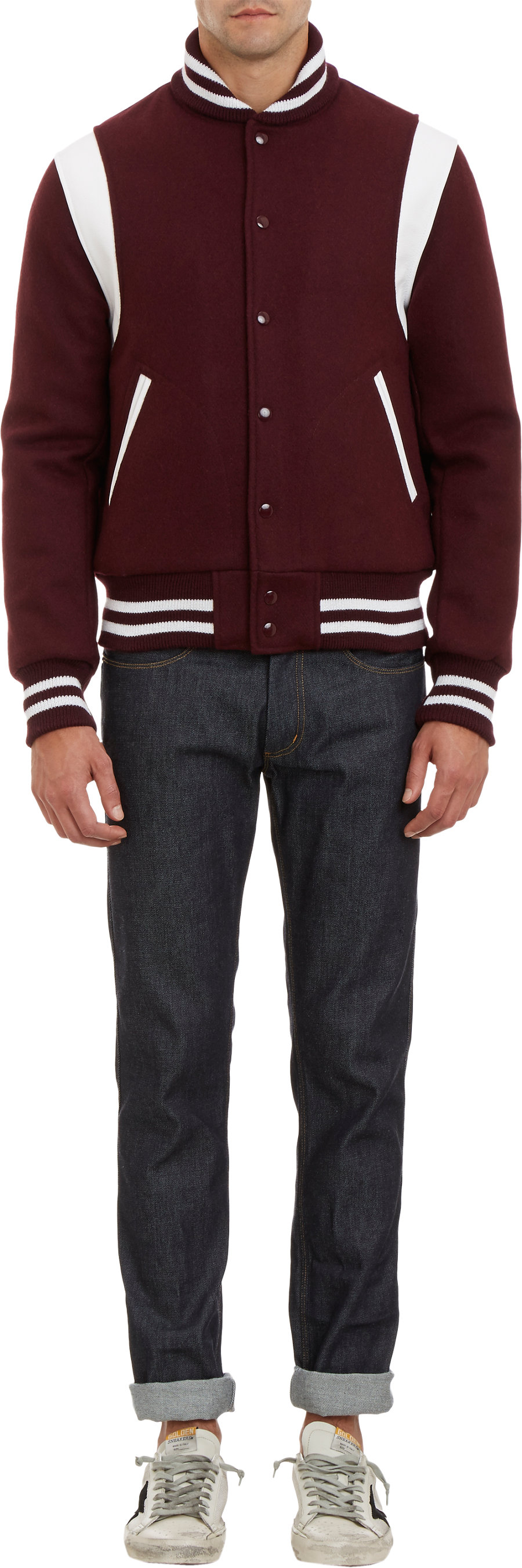 Golden Bear Leather Trim Varsity Jacket In Red For Men Lyst Gallery