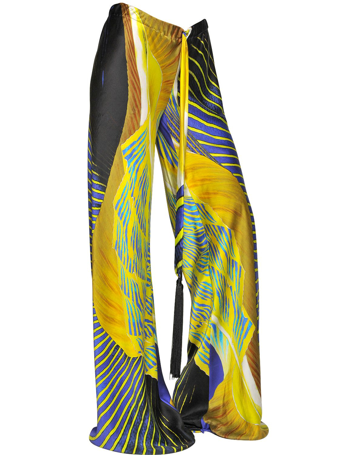 Lyst - Roberto Cavalli Printed Silk Satin Pants in Yellow