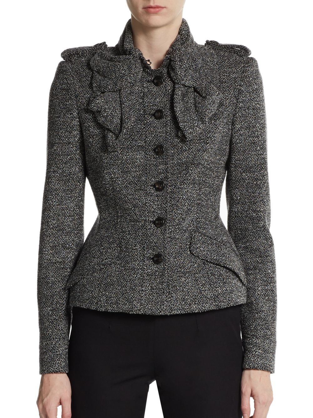 Lyst - Burberry Prorsum Tweed Ruffle Front Jacket in Gray