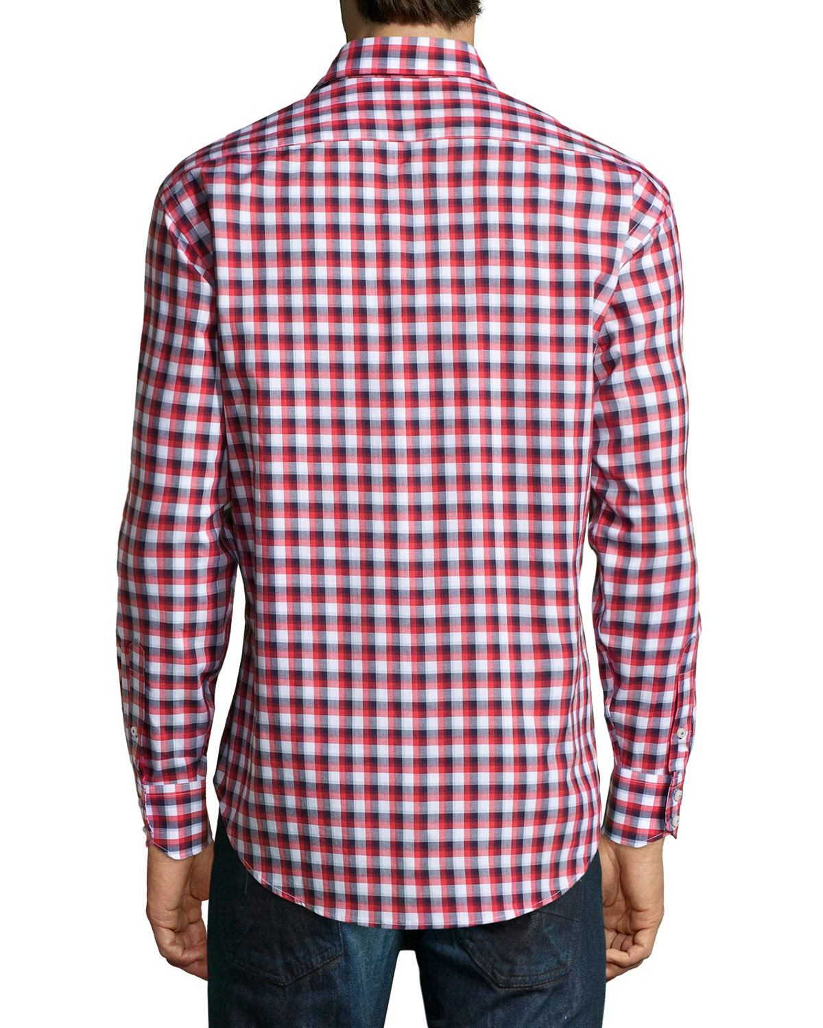 Lyst - Neiman Marcus Trim-fit Regular-finish Check Dress Shirt in Red
