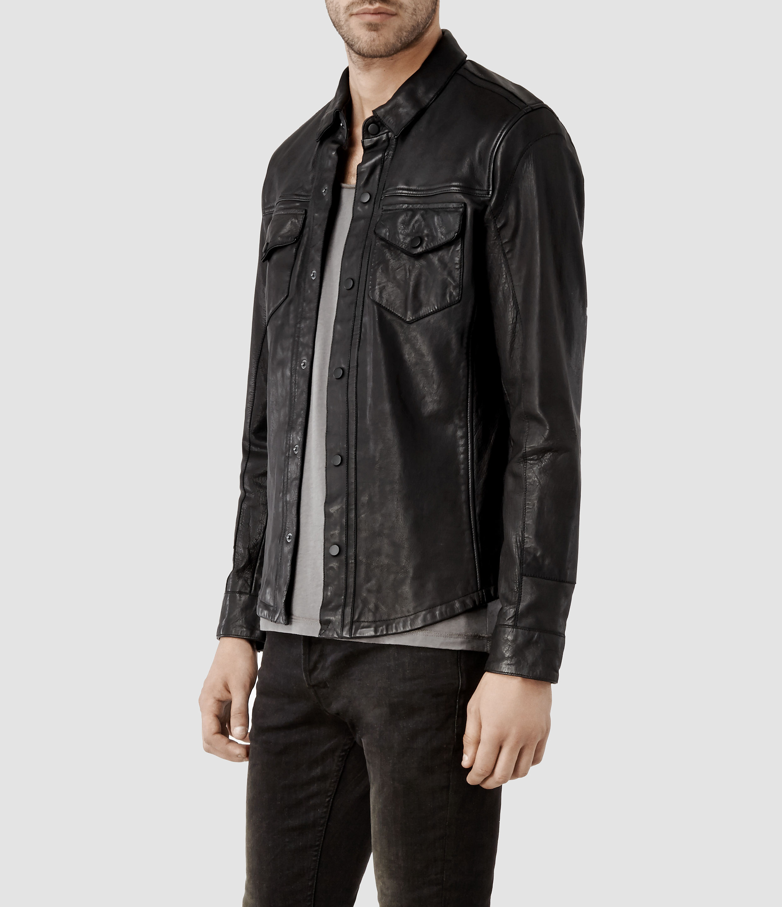 allsaints leather shirt