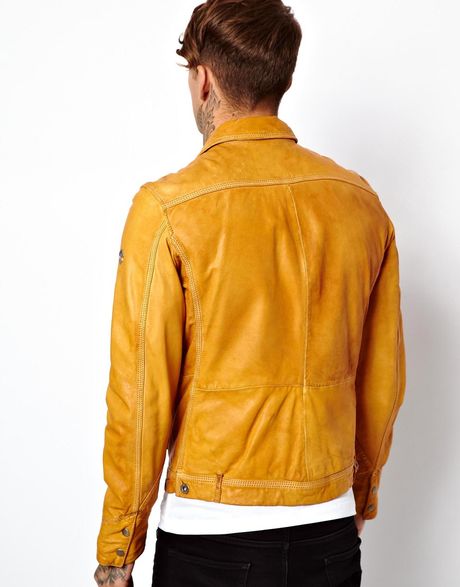 Diesel Leather Jacket Laurence in Yellow for Men (Brown) | Lyst