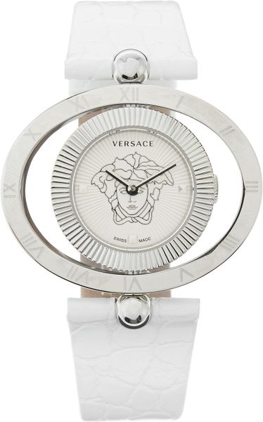 Versace Spinningbezel Watch with Crocembossed Strap in White (null) | Lyst