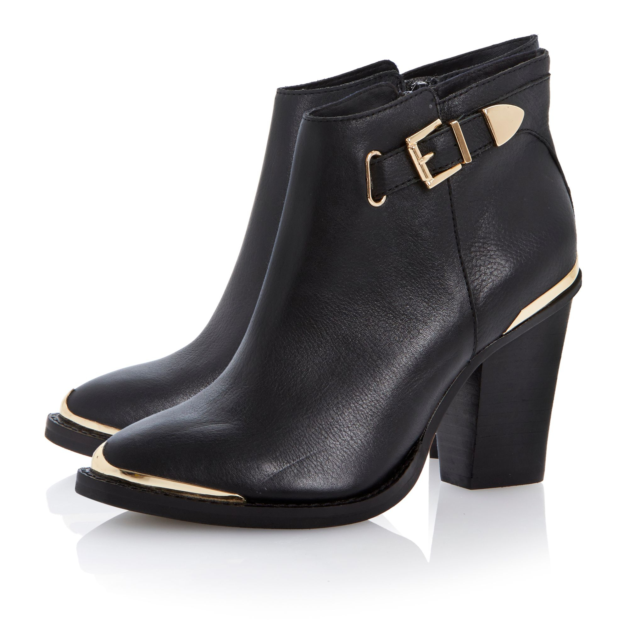 steve madden handles pointed toe leather block heel boots