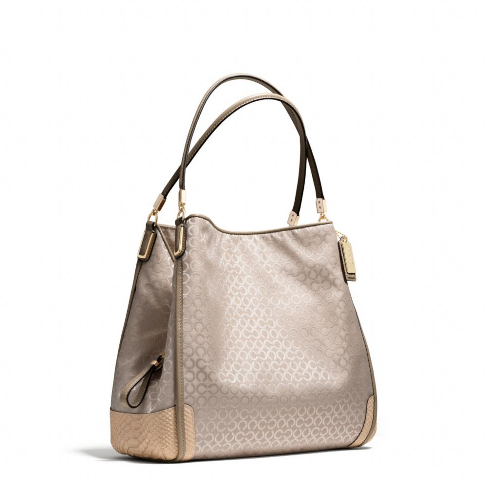 Coach Madison Small Phoebe Shoulder Bag in Op Art Pearlescent Fabric in ...