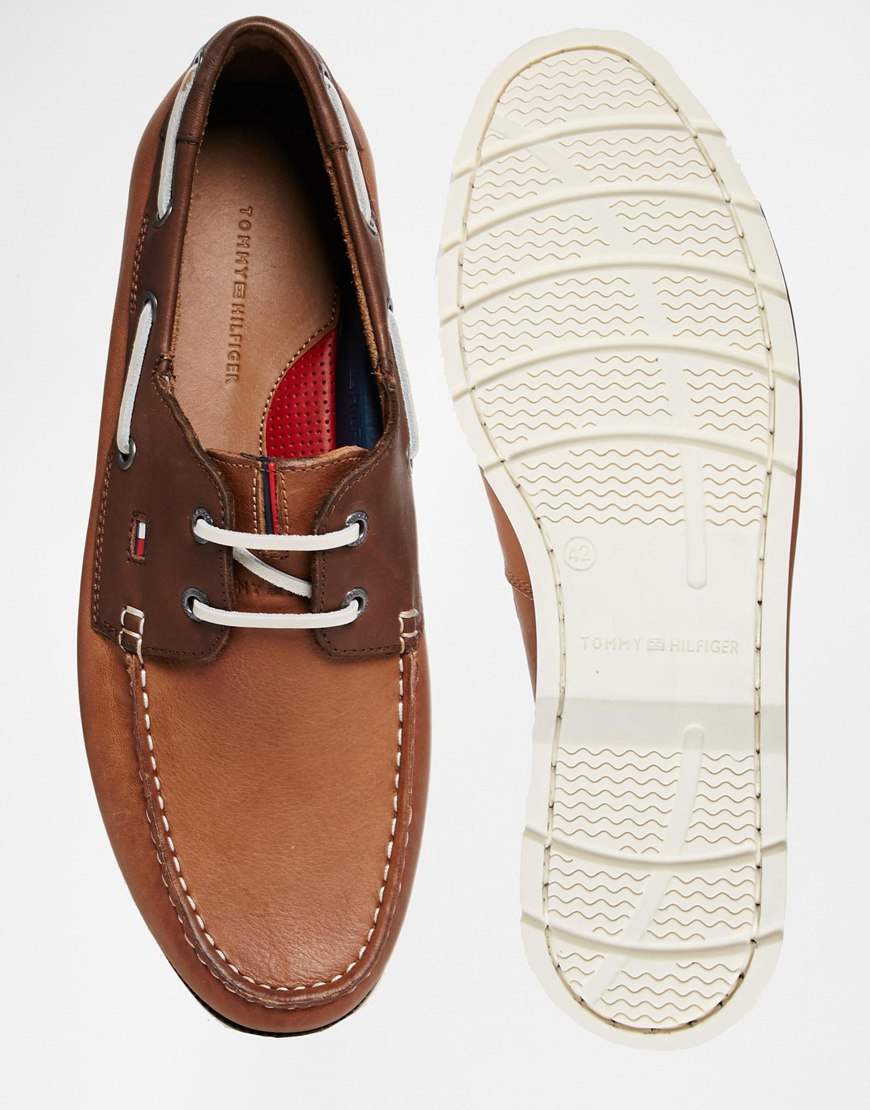 Tommy hilfiger Nubuck Leather Boat Shoes in Brown for Men Lyst