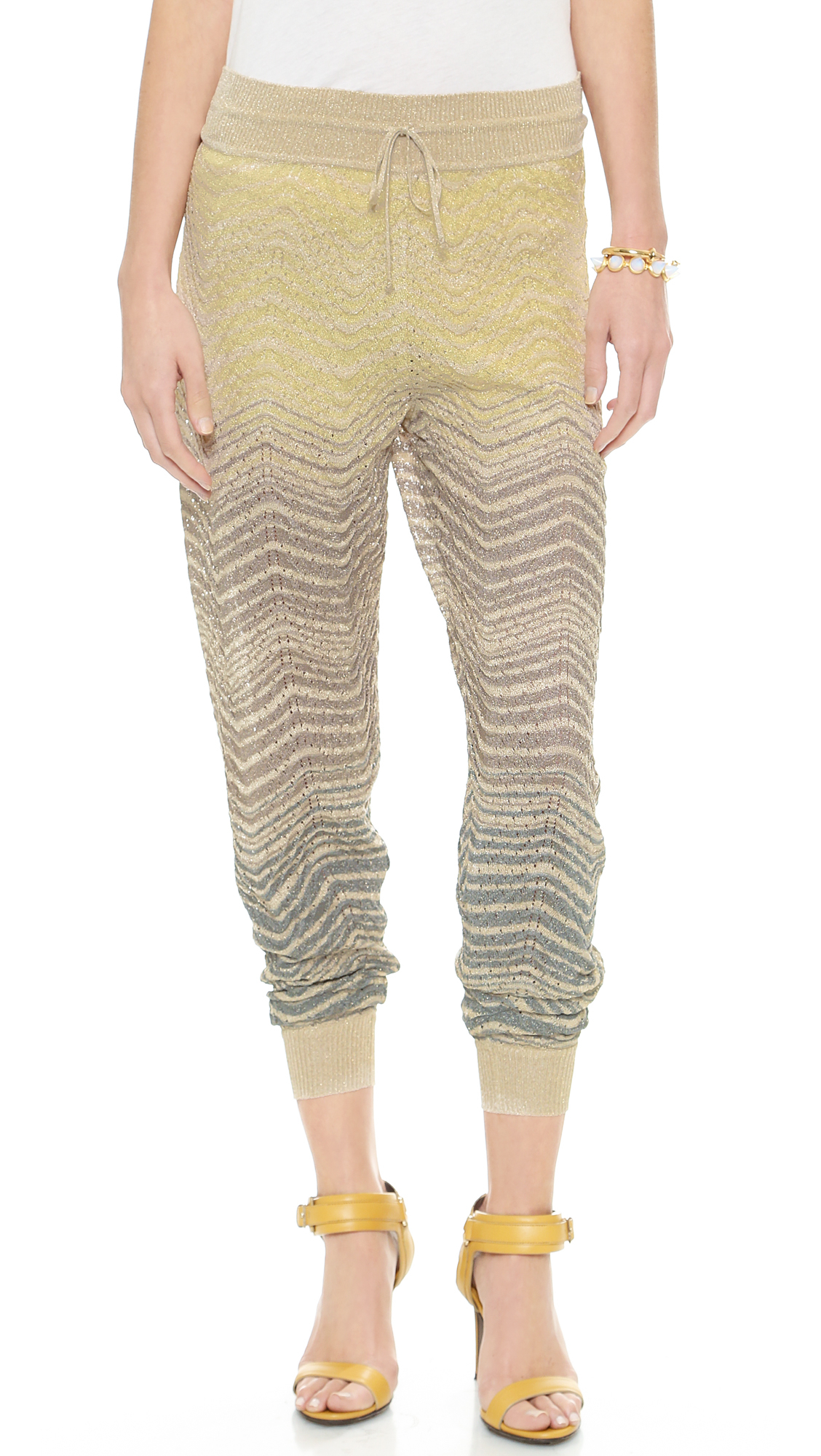 Lyst M Missoni Metallic Ripple Knit Pants Ivory in White