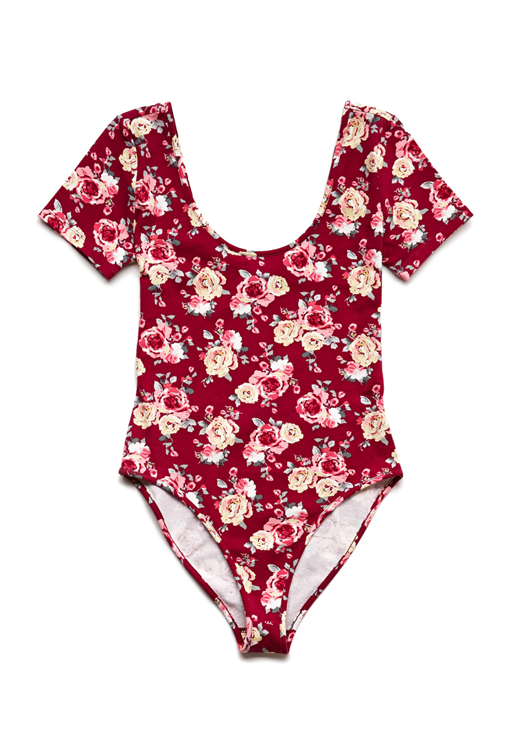 Lyst Forever 21 Floral Print Bodysuit in Red