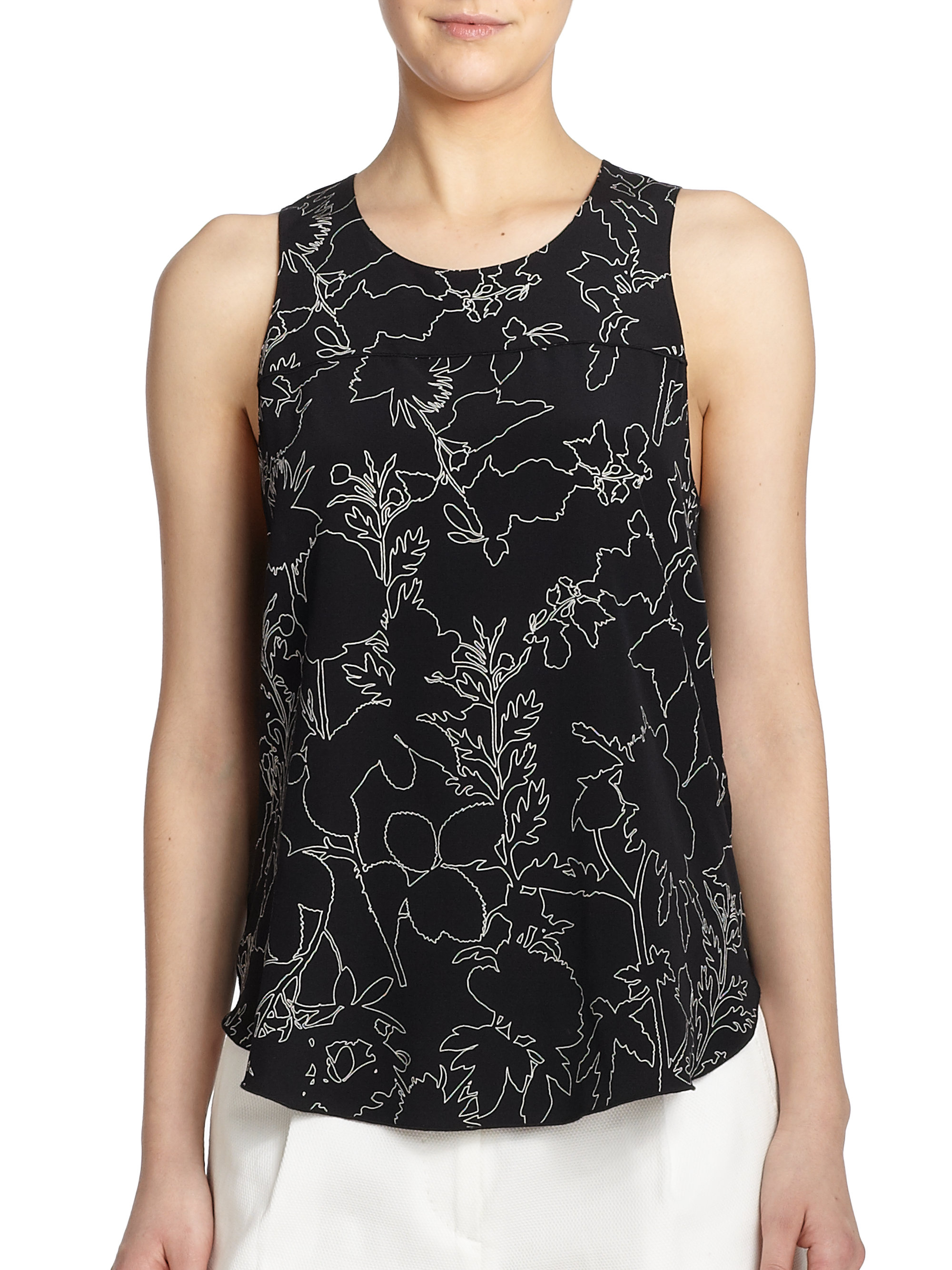 Rag & bone Patricia Printed Silk-crepe Top in Black | Lyst