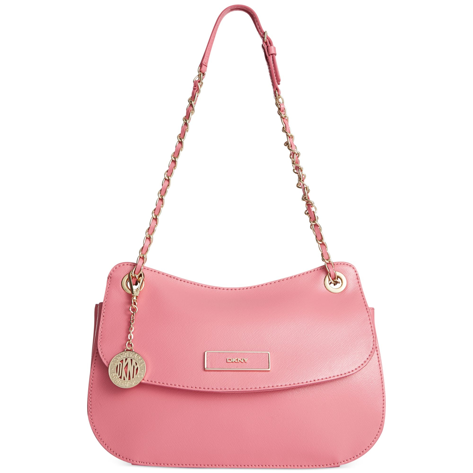 Dkny Shiny Saffiano Flap Bag in Pink | Lyst