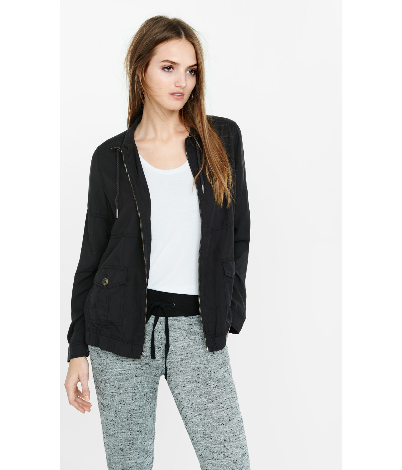 Express Denim Black Military Jacket - Lyst