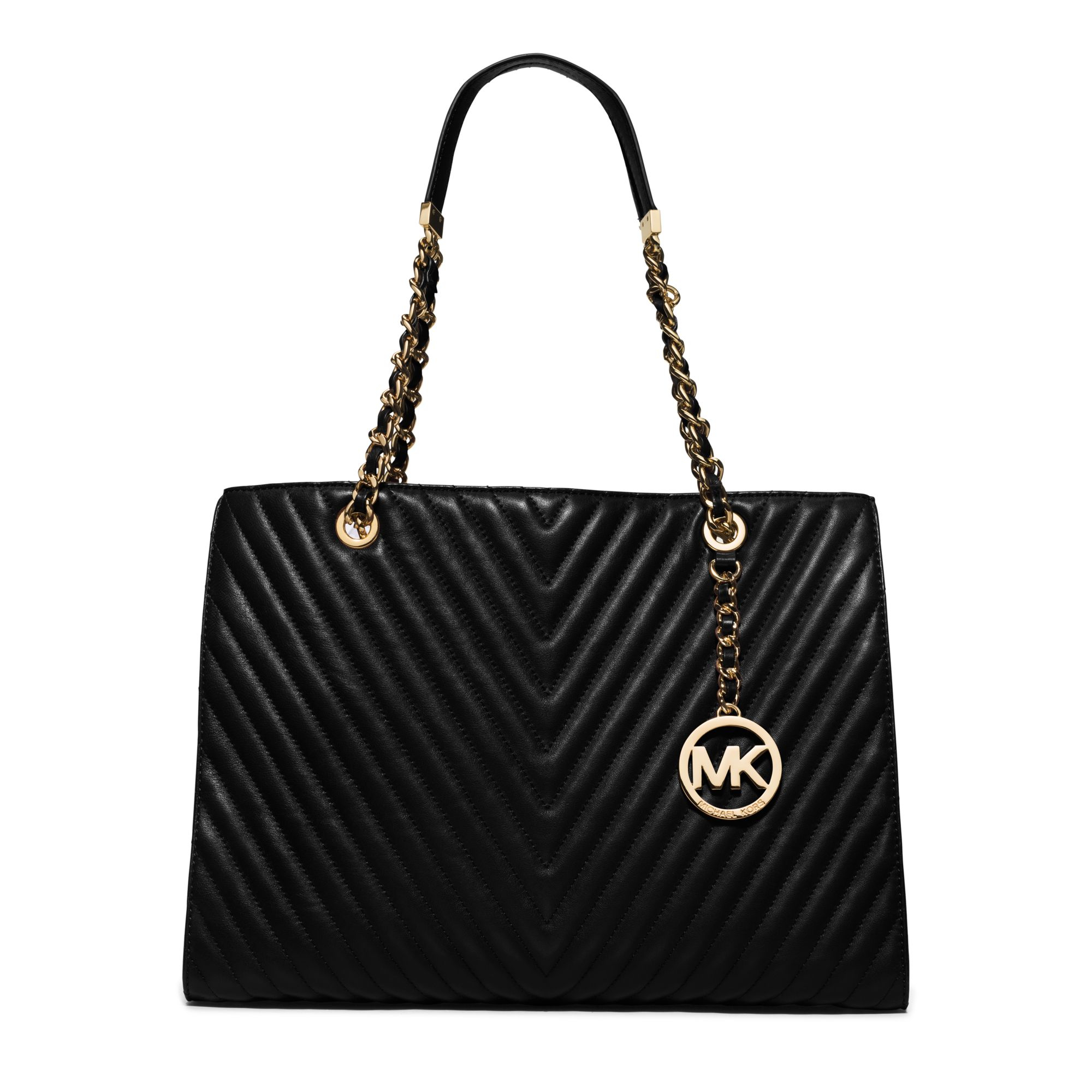 Michael Kors Susannah Large Chevron-quilted Leather Tote in Black - Lyst