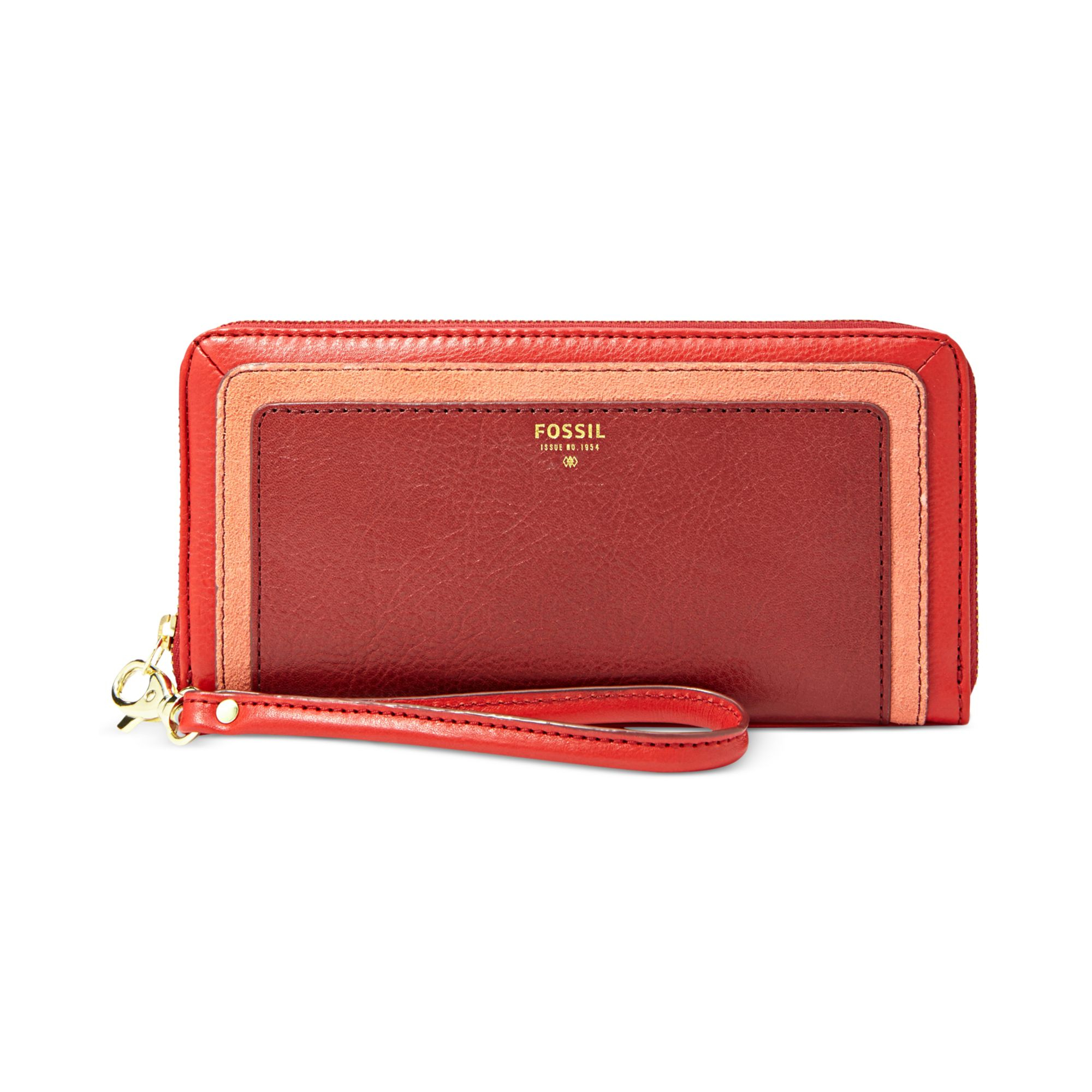 Lyst - Fossil Sydney Leather Colorblock Zip Clutch in Red