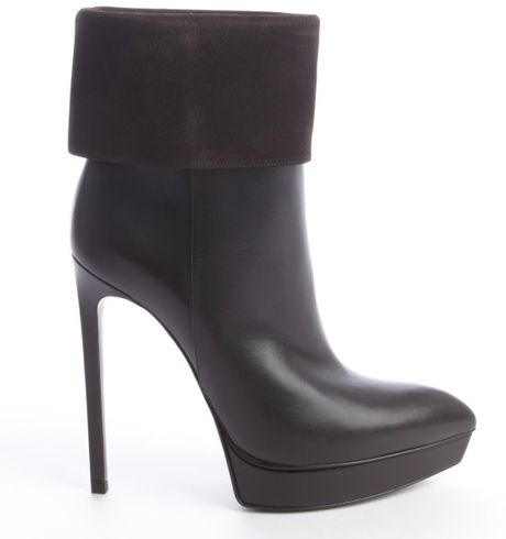 Saint Laurent Suede Cuffed Pointed Toe Ankle Boots in Black - Lyst