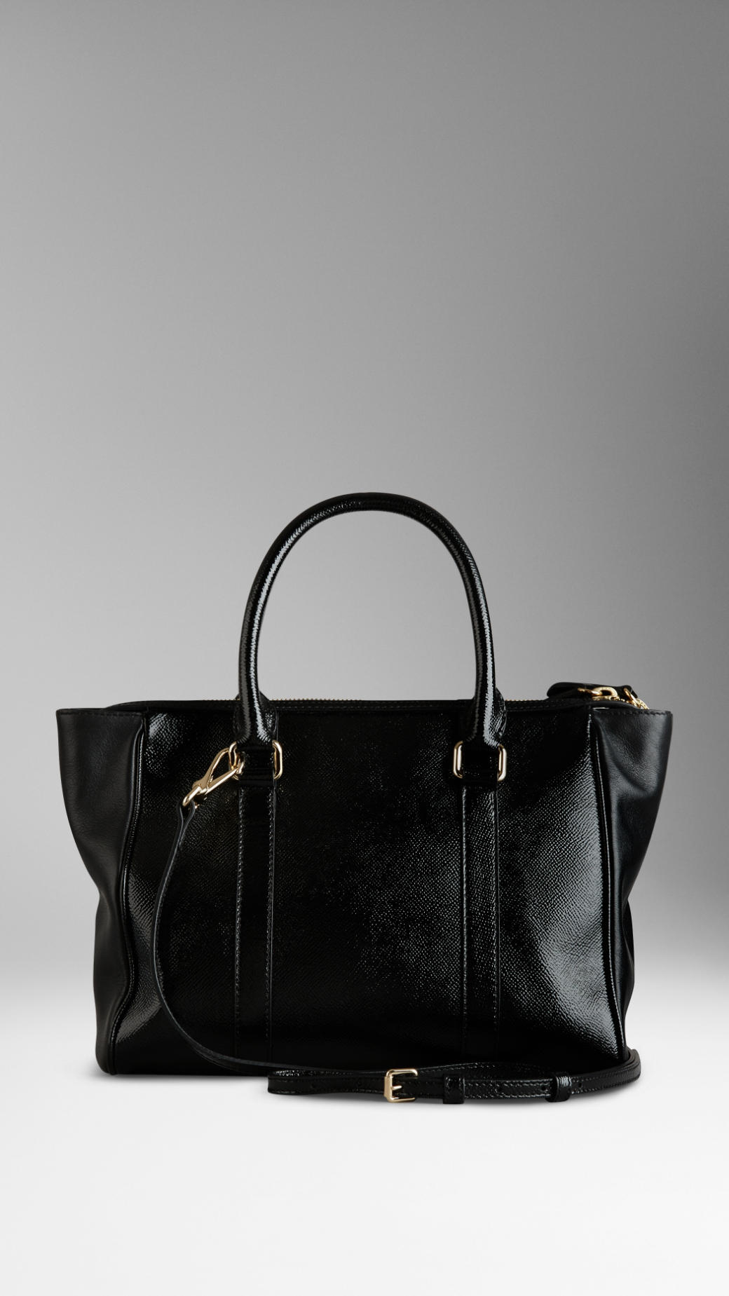 Burberry Medium Patent London Leather Tote Bag in Black | Lyst