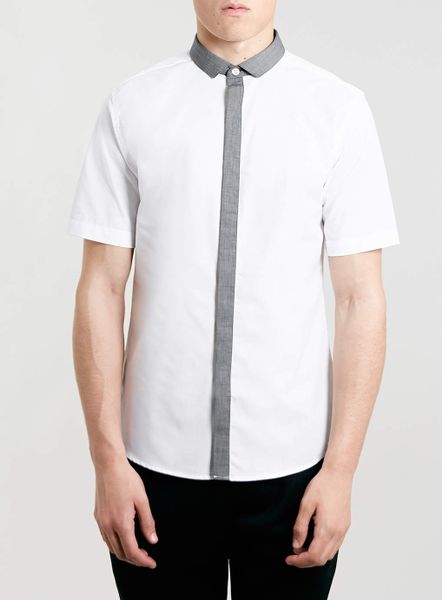 Topman White Contrast Collar Shirt in White for Men | Lyst