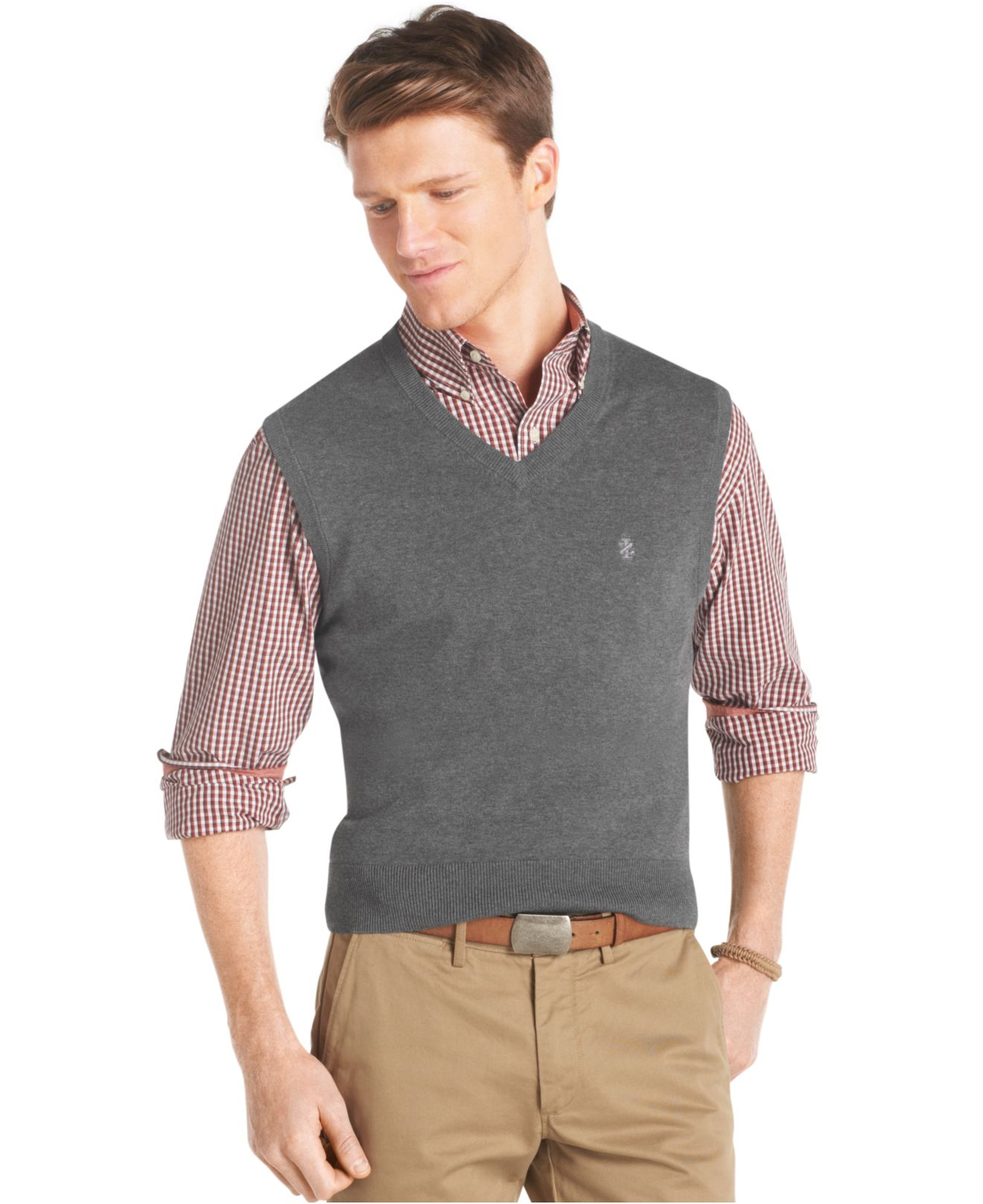 Izod Essential Lightweight V-Neck Fine Gauge Sweater Vest in Gray for ...