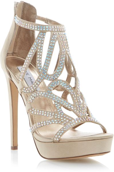 Steve Madden Singer Diamante Strappy Stiletto Sandals in Beige ...