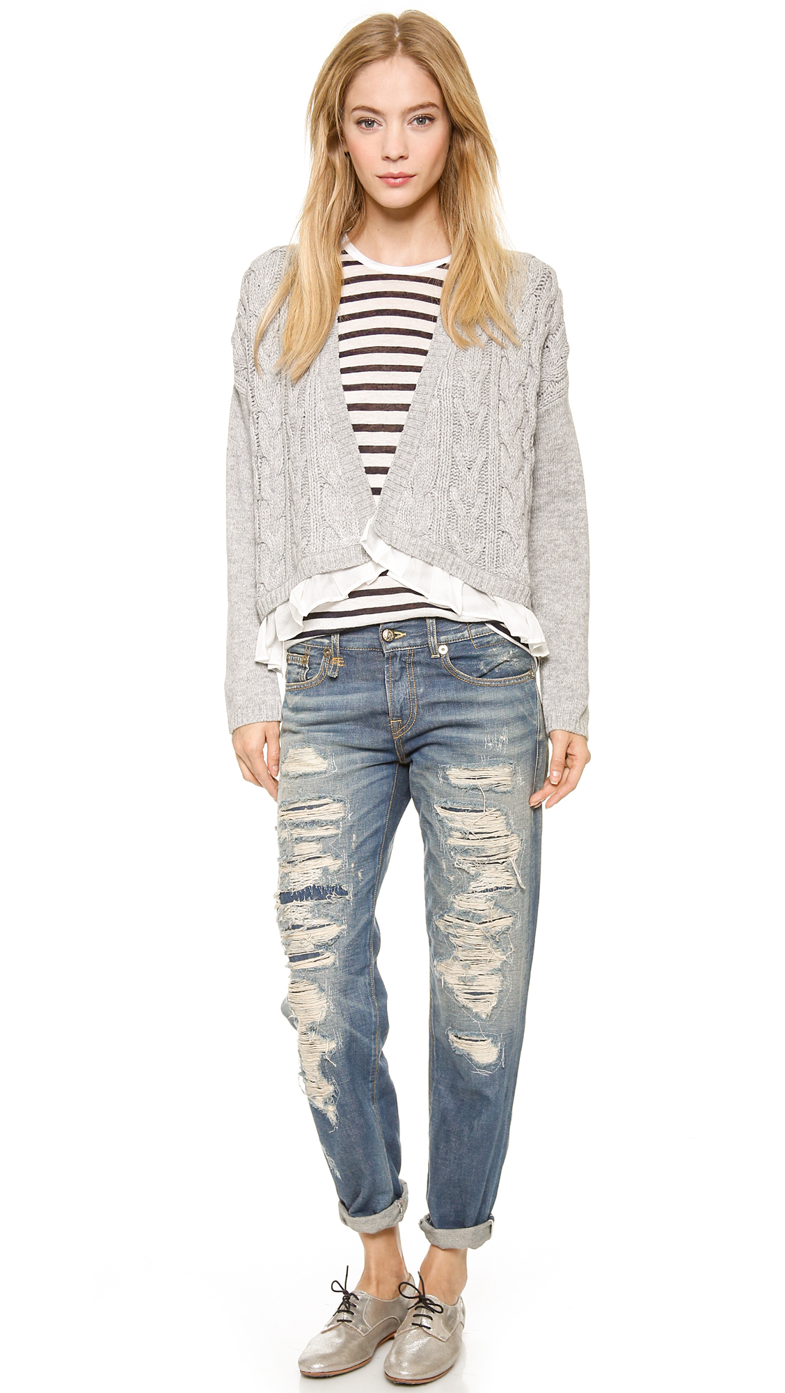 ruffled cable knit cardigan