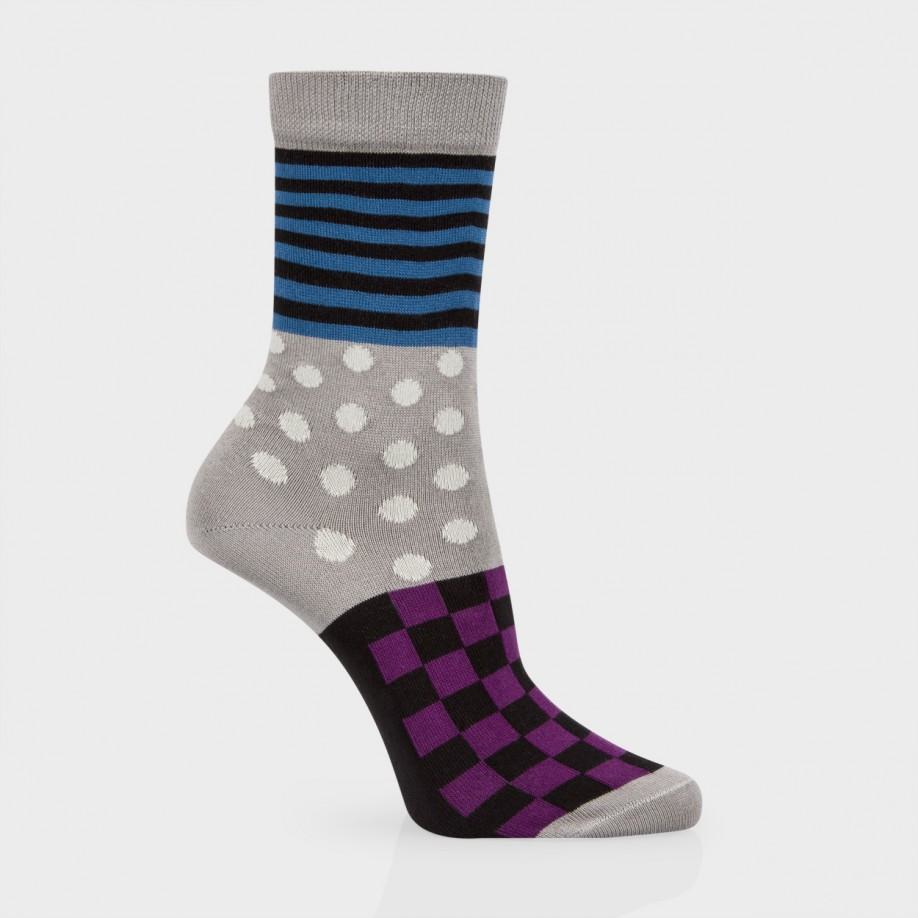 Paul smith Women's Grey And Black 'block Pattern' Socks in Gray Lyst