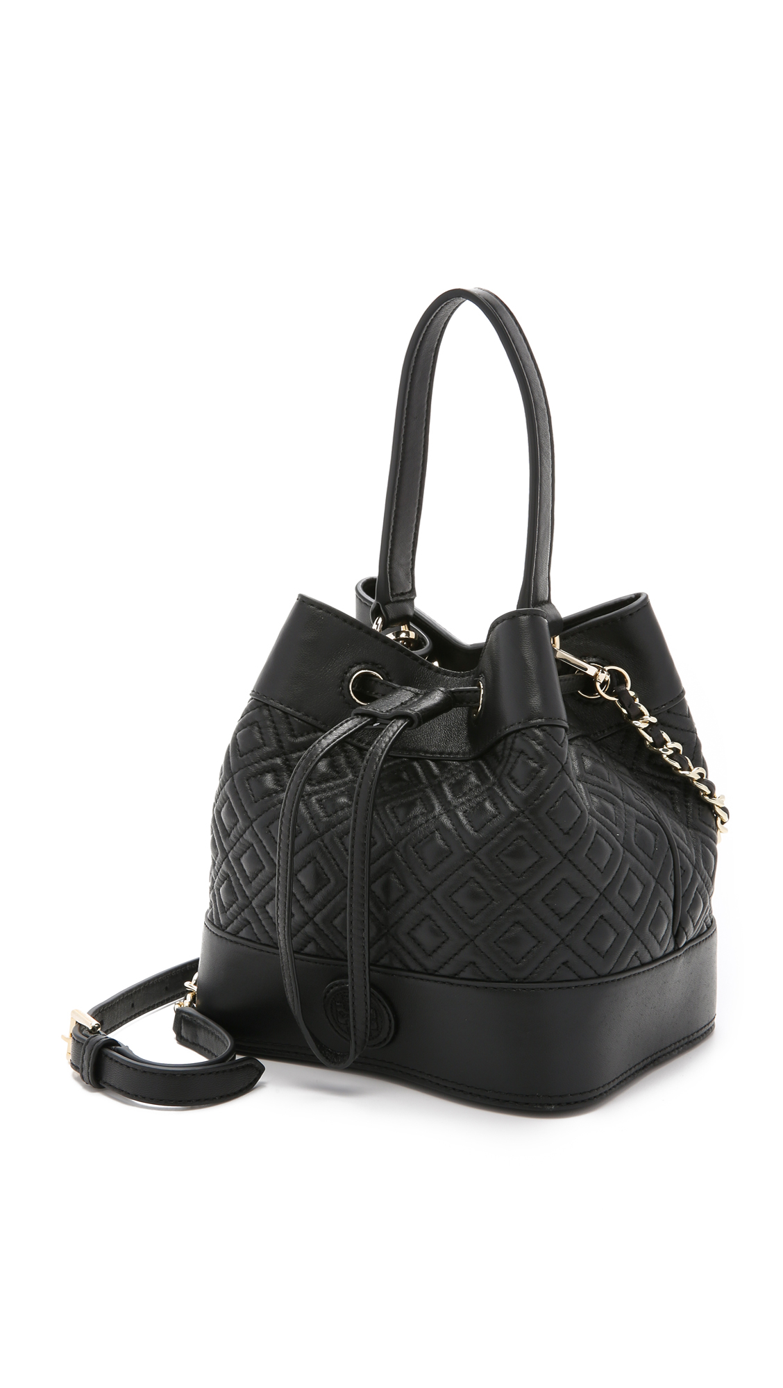 Lyst - Tory Burch Marion Quilted Mini Bucket Bag - Black in Black