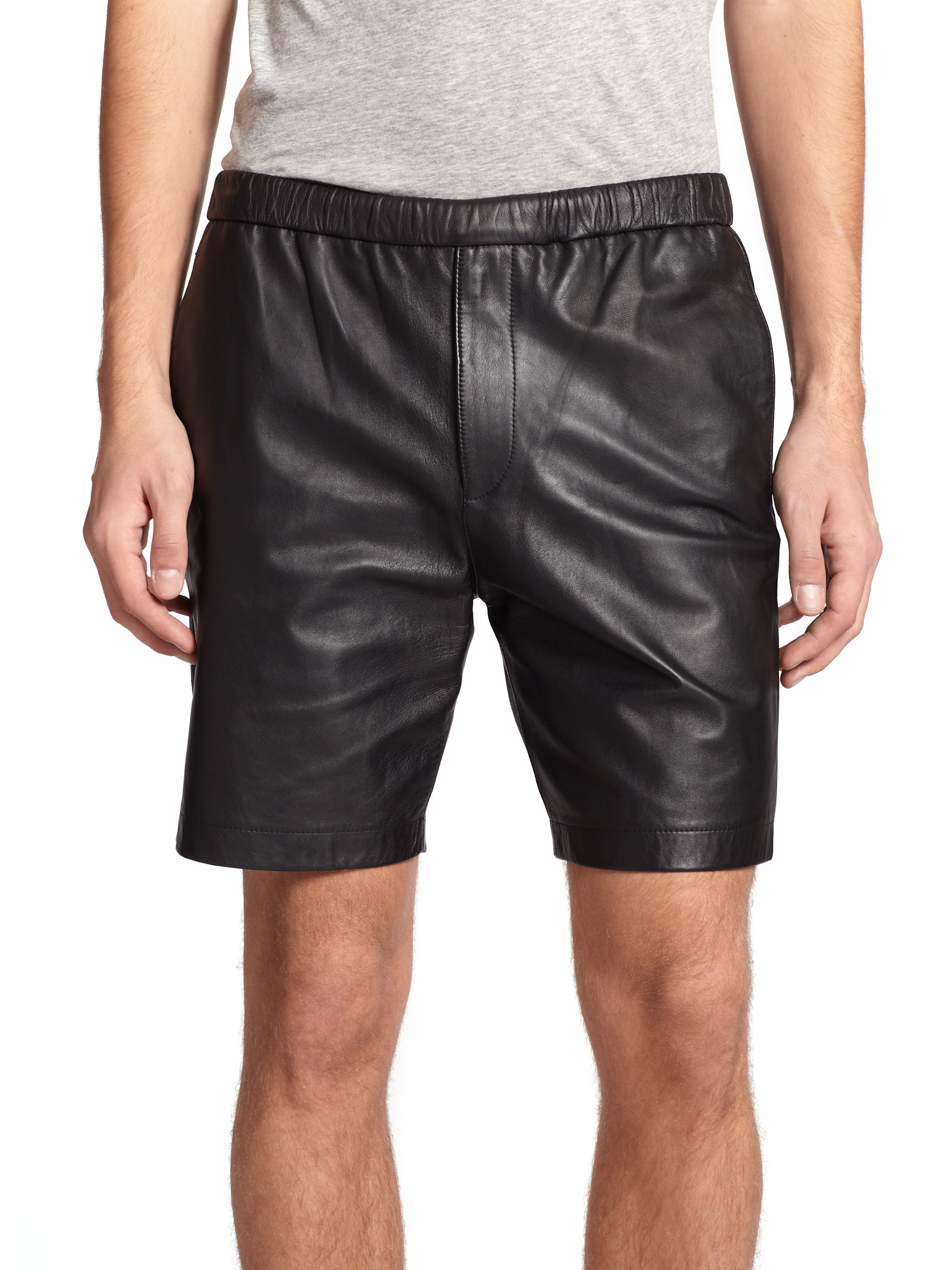 Lyst - Theory Grego Leather Shorts in Black for Men