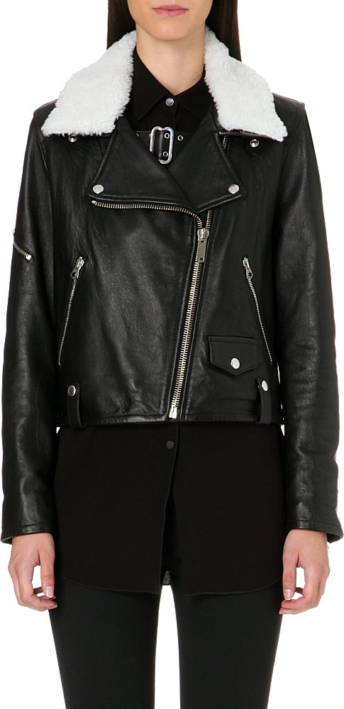 Golden goose deluxe brand Bear Leather Biker Jacket in Black | Lyst