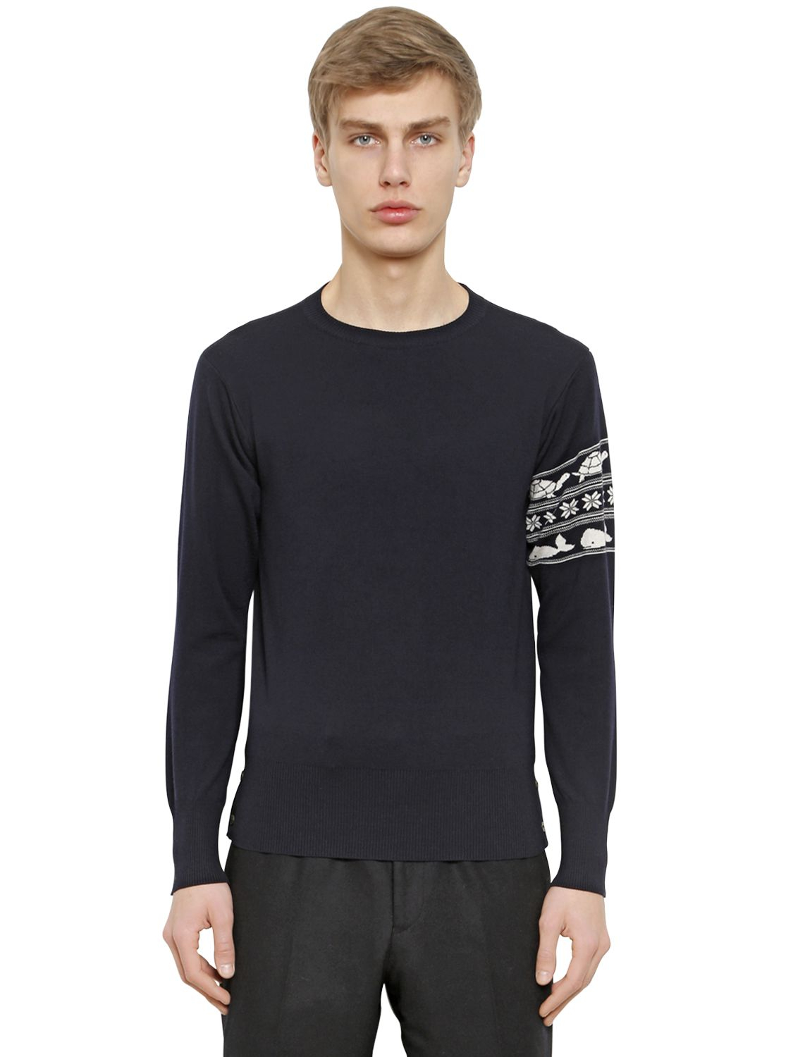 Thom browne Fine Double Wool Sweater in Blue for Men (NAVY) | Lyst