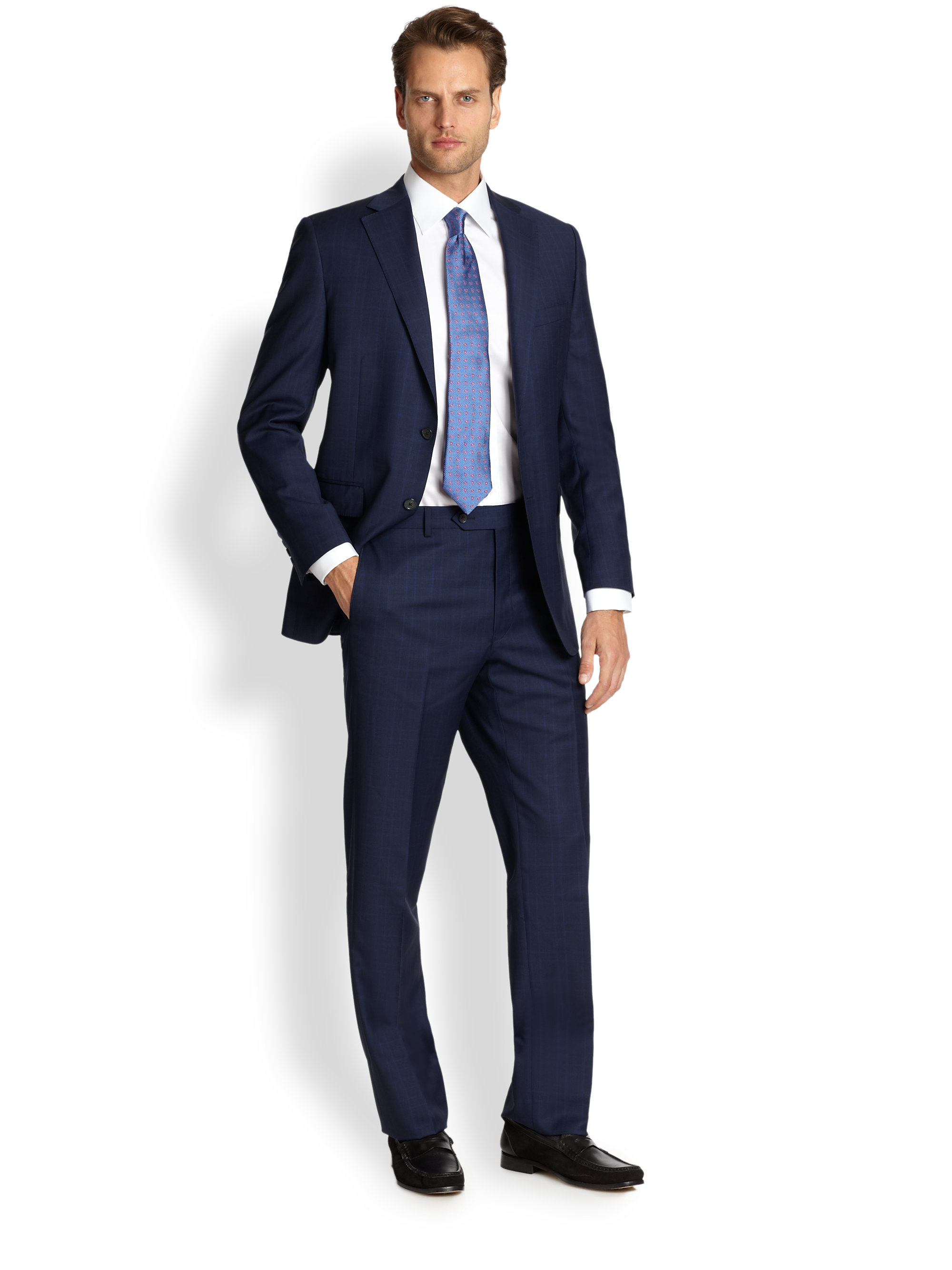 Lyst - Saks Fifth Avenue Samuelsohn Two-button Check Wool Suit in Blue ...