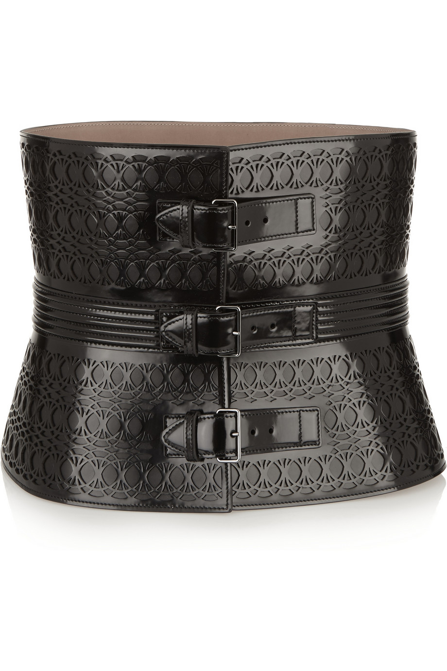 Lyst - Alaïa Laser-cut Glossed-leather Waist Belt in Black