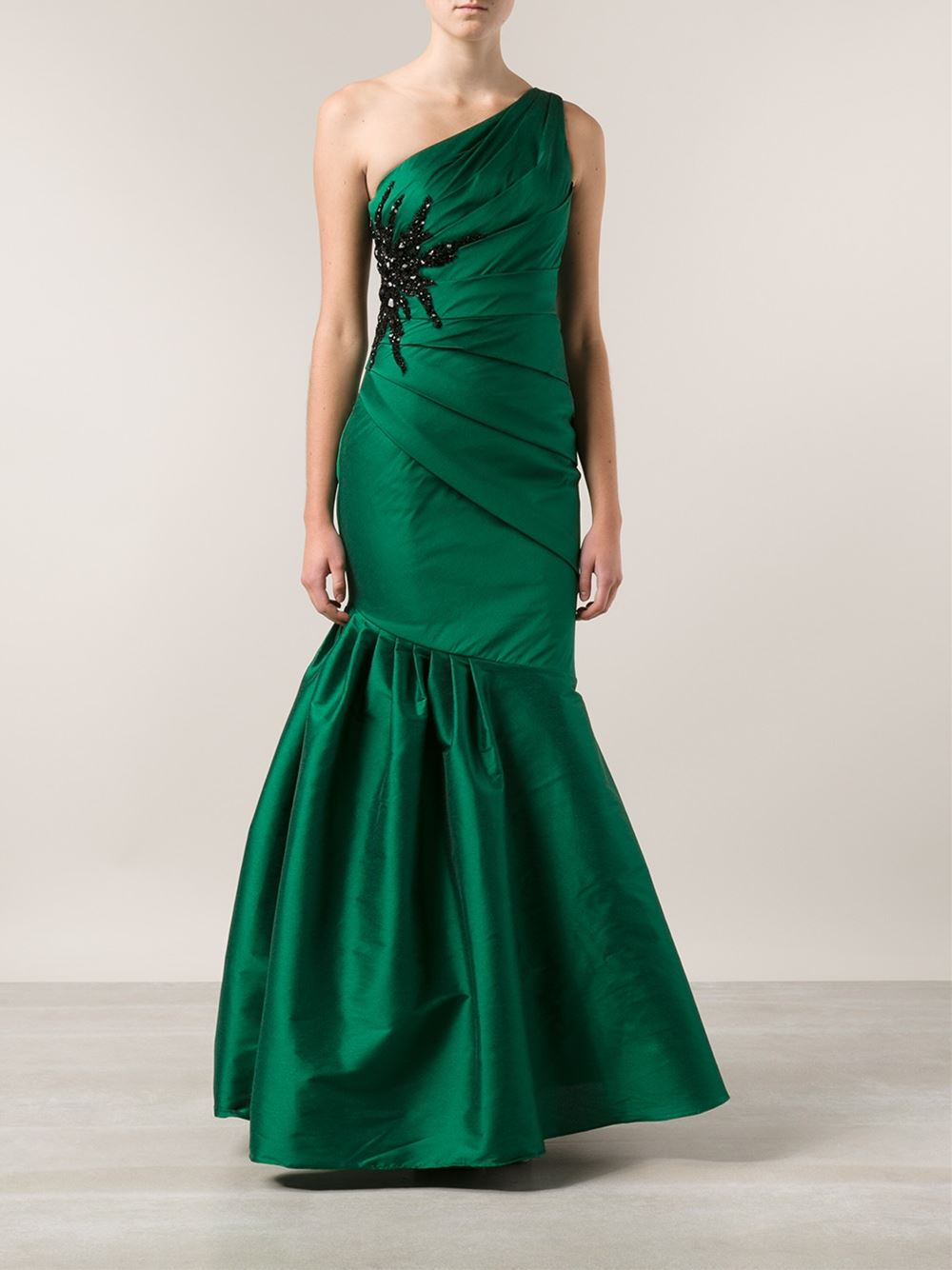 Ml monique lhuillier One-Shoulder Satin Gown in Green | Lyst