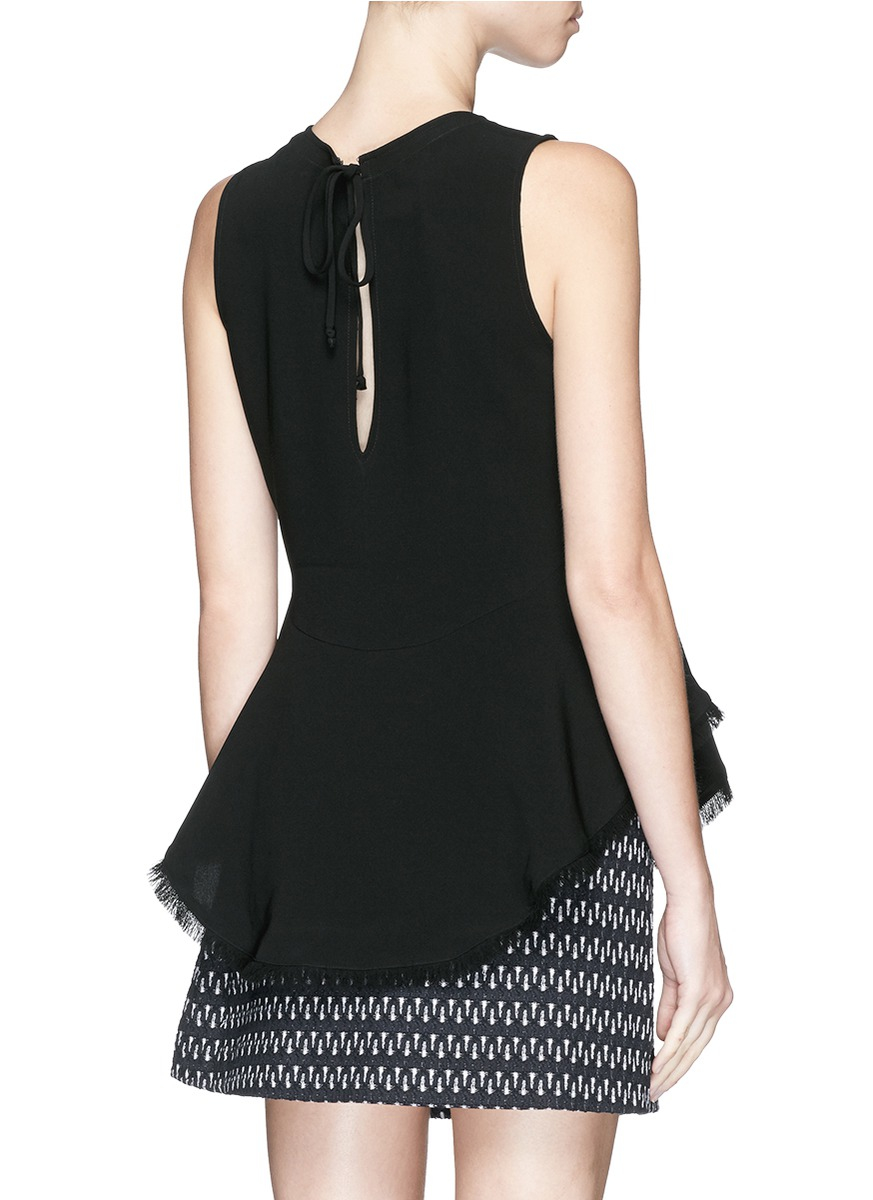 elizabeth and merlyn fringe trapeze hem crepe top in black lyst elizabeth and merlyn fringe trapeze hem crepe top in black lyst