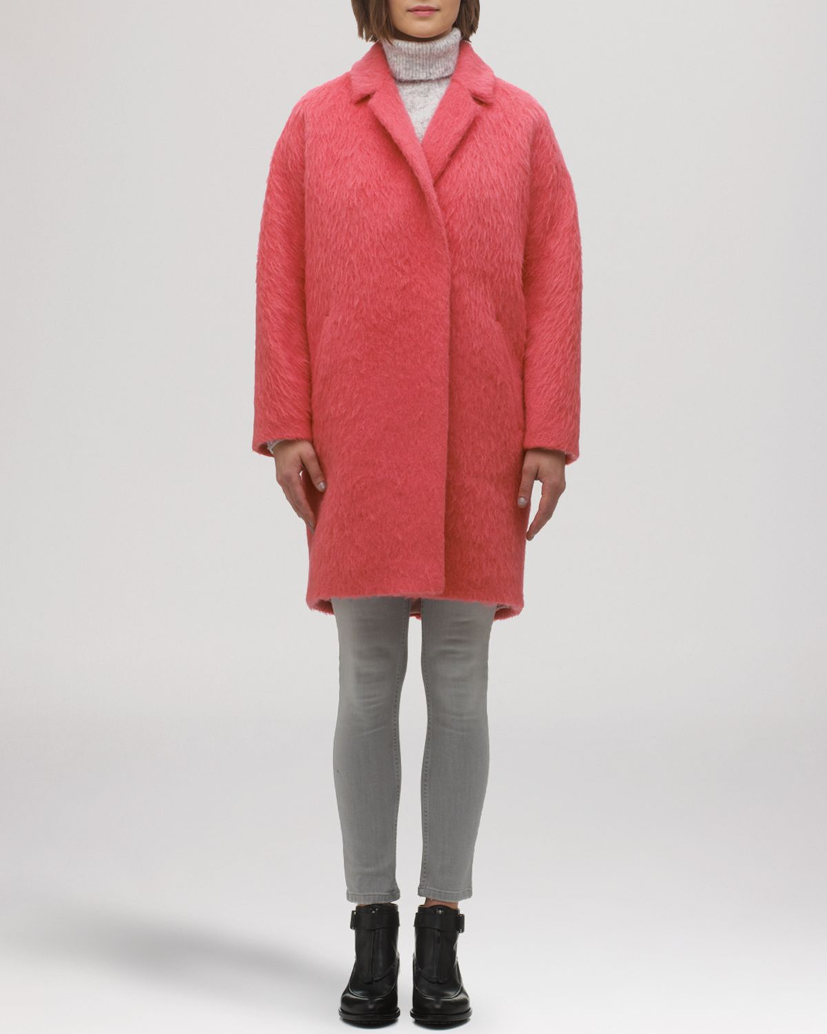 Whistles Coat - Ira Textured Drop Shoulder Cocoon in Pink | Lyst